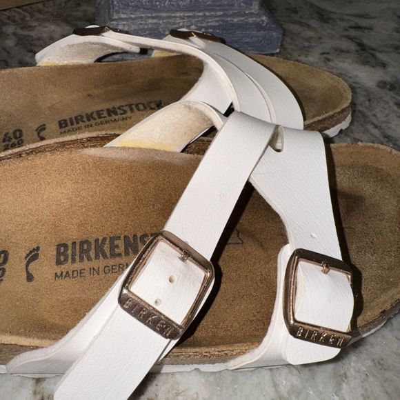 Birkenstock White Mules with Rose Gold Buckles - Picture 3 of 8